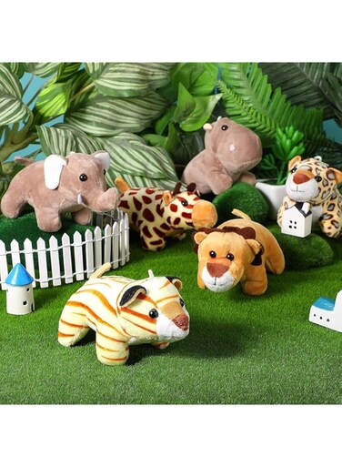 Azonee Jungle Animal Plush Toys, 6 Pieces Mini Stuffed Forest Animals in 4.8 Inch Plush Lion Tiger Elephant Buffalo Monkey Leopard Plush for Animal Themed Parties Teacher &amp; Achievement Awards