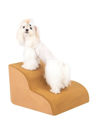 Uross Dog Stairs for Small Dogs- Dog Steps Stairs Ramps for Couch, High Density Foam Pet Steps Stairs for Dogs to Get on Bed, 2 Tiers Cat Doggy Steps Ramps for Joint Pain Dog(Brown)