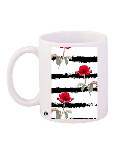 Flowers Printed Coffee Mug White/Black/Red 11ounce