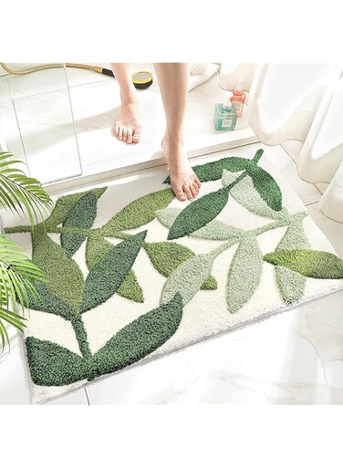 YHRY Bathroom Rug Mat, Non Slip Bath Rugs, Soft Microfiber Bath Mats for Bathroom Floor Absorbent Plush Carpet Mats for Shower Tub Doormat Fluffy - Tropical Leaf (Tropical Leaf, 45 * 65 CM)