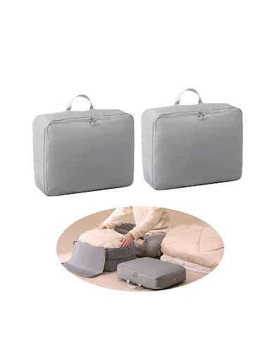 Space Saver Compression Bags,2PCS Travel Clothes Storage Bags for Down Coat,Cotton-padded Jacket Zipper Bag,Reusable Clothes Storage Organizer for Closet Wardrobe,Saving 40% Organization Space (Grey)