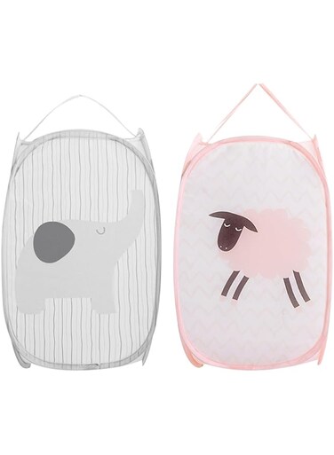 2 Pieces Foldable Laundry Basket,Pop-up Laundry Basket, Foldable with Mesh,30 x 30 x 50 cm, Laundry Bin Laundry Baskets with Handles, Foldable Fabric Basket, Deposit Bottles, Collection (Color-A)