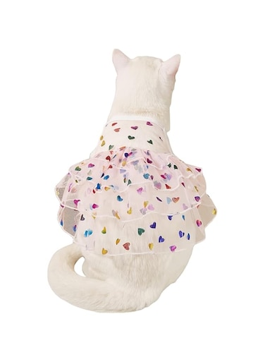 Heart Ruffle Mesh Dog Costume Cat Princess Dress Birthday Wedding Christmas Party Puppy Kitten Skirt (Pink, XL)