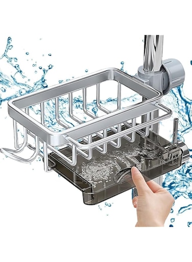 CENXI Faucet Sponge Holder, Caddy Organizer Drain Rack For Kitchen Accessories, Aluminum Sink, Dishwashing Liquid Drainer, Rack Bottle, Brush Storage