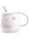 Angelice Home White Cat Mug, Cute Kitty Ceramic Coffee Mug with Stainless Steel Spoon, Novelty Coffee Mug Cup for Cat Lovers Women Girls
