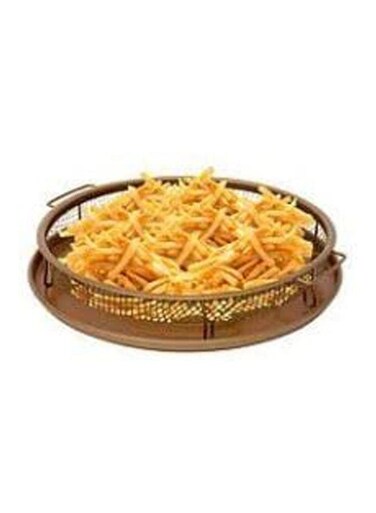 Round Crisper Tray Copper Oven Turn Your Oven Into An Air Fryer - 2 Pc Set Brown 912grams