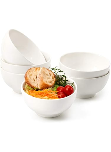 EZOWare Set of 6 650ml Bowl, Round Dish Bowls for Cereal, Salad, Soup, Snacks, Dessert, 15.5 x 8 cm, White