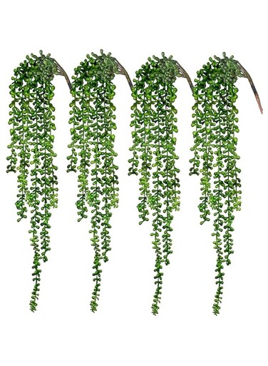 ORiTi 4pcs Artificial Succulents Hanging Plants Fake String of Pearls for Wall Home Kitchen Office Garden Wedding Decor 61cm Each Length