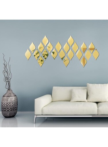 Weysat 30 Pcs Teardrop Mirror Stickers Wall Decor Removable Acrylic Mirror Wall Stickers 3D Mirror Wall Art Decals for Living Room Bathroom Home Office Background Decorations, 6 x 3.3 Inch (Gold)