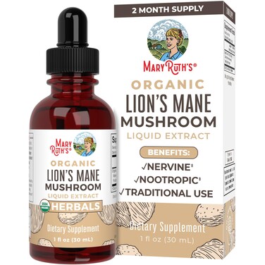 MaryRuth Organics Lions Mane Mushroom Supplement Upto 2 Month Supply Nootropic USDA Organic Lions Mane Extract Nervine Herbal Liquid Drops Brain Health NonGMO Vegan Alcohol Free Tincture 1 Fl Oz