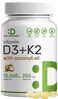 DEAL SUPPLEMENT Sunshine Vitamin D  Vitamin D3 10000 IU with K2 MK7 200mcg Infused with Virgin Coconut Oil Support Healthy Bones Teeth and Immune System  Easy to Swallow