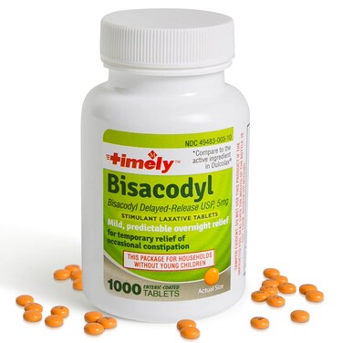 TIMECAP LABS INC Timely Bisacodyl 5mg  1000 Tablets  Laxatives for Constipation Relief  Compared to The Active Ingredients in Dulcolax  Gentle Dependable Constipation Relief for Adults