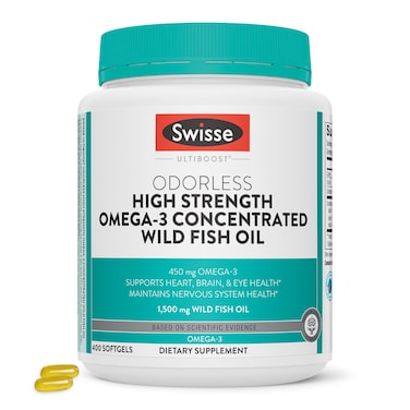 SwisseWild Fish Oil Omega 3  EPA DHA Fish Oil Supplements  Odorless  Helps Support Brain Eye and Heart Health  High Strength 1500 mg Omega 3 Supplement  400 Softgel Pills