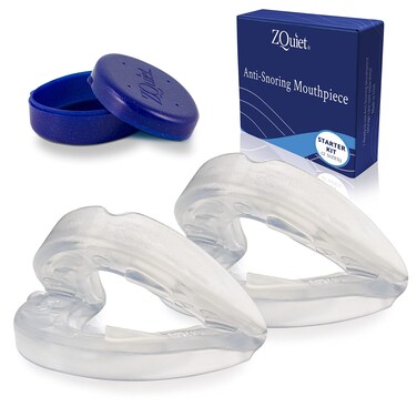 ZQuiet AntiSnoring Mouthpiece Starter Pack with 2 Sizes Living Hinge  Open Front Design for Comfort  Easy Breathing Clear
