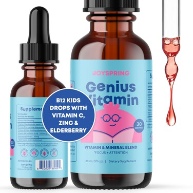 JoySpringKids B Complex Vitamins  Vitamin B Complex Liquid Drops Aid in Attention  Focus  Nootropics Brain Support Supplement  with Elderberry Zinc and Vitamin C