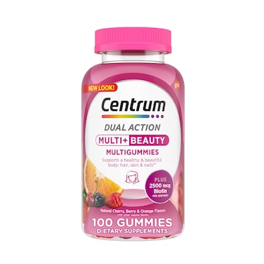 Centrum MultiGummies Multi Beauty Dual Action Multivitamin Specially Designed with Biotin for Healthy Hair Skin and Nails CherryBerryOrange Flavors  100 Count