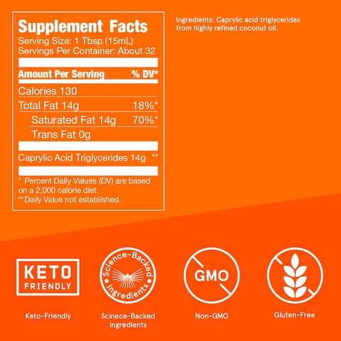 Bulletproof Brain Octane C8 MCT Oil 16 Ounces Keto Supplement for Sustained Energy and Fewer Cravings