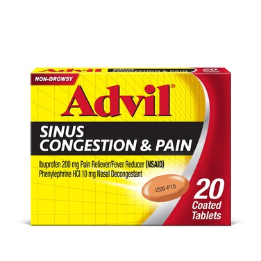 Advil Sinus Congestion and Pain Sinus Relief Medicine Pain Reliever and Fever Reducer with Ibuprofen and Phenylephrine HCl  20 Coated Tablets