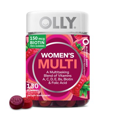 OLLY Womens Multivitamin Gummy Vitamins A D C E Biotin Folic Acid Adult Chewable Vitamin Berry Flavor 65 Day Supply  130 Count Packaging May Vary