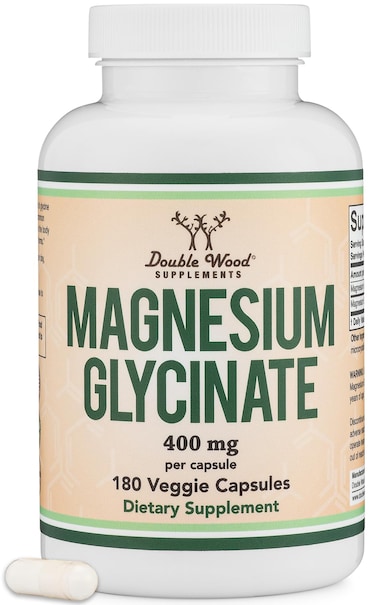 Magnesium Glycinate 400mg 180 Capsules Vegan Safe Third Party Tested Gluten Free NonGMO High Absorption Magnesium by Double Wood Supplements