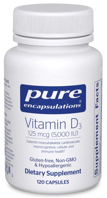 Pure Encapsulations Vitamin D3 125 mcg 5000 IU  Supplement to Support Bone Joint Breast Heart Colon and Immune Health  with Vitamin D  120 Capsules