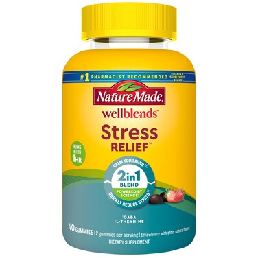 Nature Made Wellblends Stress Relief Gummies L theanine 200mg to Help Reduce Stress with GABA 100mg Same Day Stress Support 40 Strawberry Flavor Gummies