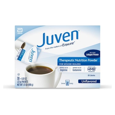 Juven Therapeutic Nutrition Drink Mix Powder for Wound Healing Support Includes Collagen Protein Unflavored 30 Count