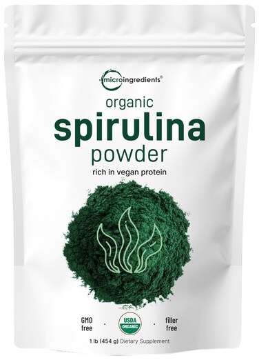 Micro Ingredients Organic Spirulina Powder 16 Ounce Raw Spirulina Arthrospira Platensis The Richest Sources of 70 Vegan Protein Containers Minerals Vitamins NonGMO  NonIrradiation