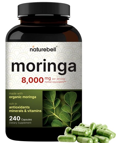 NatureBell Moringa Capsules 8000mg Per Serving 240 Capsules  4 Month Supply Made with Moringa Powder Organic  Green Superfood Skin Health  Immune Support  NonGMO Gluten Free