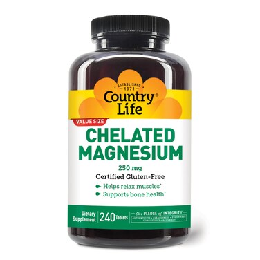 Country Life Chelated Magnesium 250mg Supports Bone and Immune Health Daily Supplement 240 ct