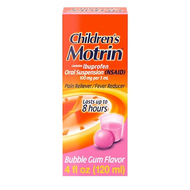 Motrin Childrens Oral Suspension Medicine 100 mg Ibuprofen Kids Fever Reducer  Pain Reliever for Minor Aches  Pains Due to Cold  Flu AlcoholFree Bubble Gum Flavored 4 fl oz