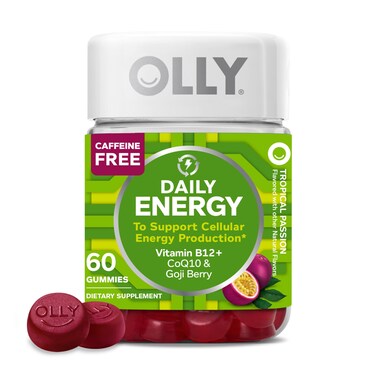 OLLY Daily Energy Gummy Caffeine Free Vitamin B12 CoQ10 Goji Berry Adult Chewable Supplement Tropical Flavor  60 Count