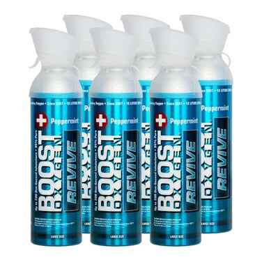 Boost OxygenBoost Oxygen Large Peppermint 10 Liter Canister  AllNatural Respiratory Support for Aerobic Recovery Altitude Performance and Health 6 Pack