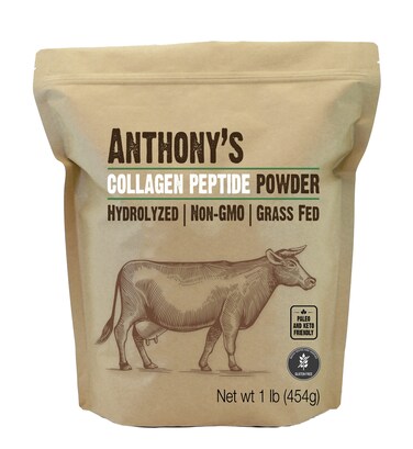 Anthonys Collagen Peptide Powder 1 lb Pure Hydrolyzed Gluten Free Keto and Paleo Friendly Grass Fed Unflavored Non GMO