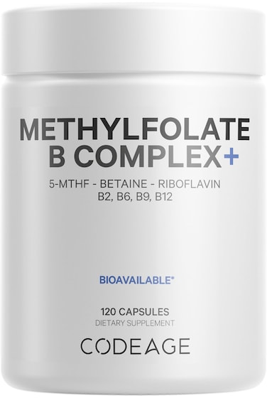CodeageMethylfolate B Complex Supplements  5 MTHF Methylcobalamin 1000mcg Methylated Vitamin B12 Riboflavin Betaine Vitamins B6 Methylation Cycle MTHFR  2 Months  120 Capsules