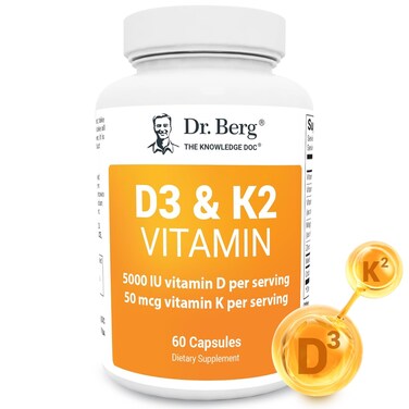 Dr Berg D3 K2 Vitamin 5000 IU wMCT Powder Includes 50 mcg MK7 Vitamin K2 Purified Bile Salts Zinc Magnesium for Ultimate Absorption K2 D3 Vitamin Supplement 60 Capsules
