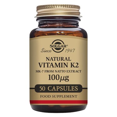 Solgar Vitamin K2 MK7 100mcg Vegetable Capsules Supports Bone Health Natural Whole Food Source from Natto Extract NonGMO Gluten Free Servings Original 50 Count