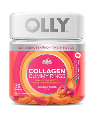 OLLYCollagen Gummy Rings 25g of Clinically Tested Collagen Boost Skin Elasticity  Reduce Wrinkles Adult Supplement Peach Flavor 30 Count