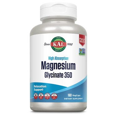 KALMagnesium Glycinate Capsules Fully Chelated Magnesium Bisglycinate High Absorption Magnesium Supplement Healthy Bones Muscle Relaxation and Stress Support NonGMO 160 count