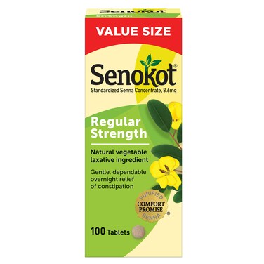 SenokotRegular Strength Tablets Natural Vegetable Laxative Ingredient 100 Count