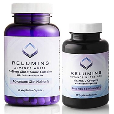 ReluminsAdvanced White Set  1650mg Glutathione Complex 90 Capsules and Advanced Vitamin C with Rose HIPS and Bioflavonoids 60 Capsules Bundle