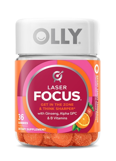 OLLY Laser Focus Gummy Ginseng Alpha GPC B Vitamins Berry Tangerine Flavor  36 Count