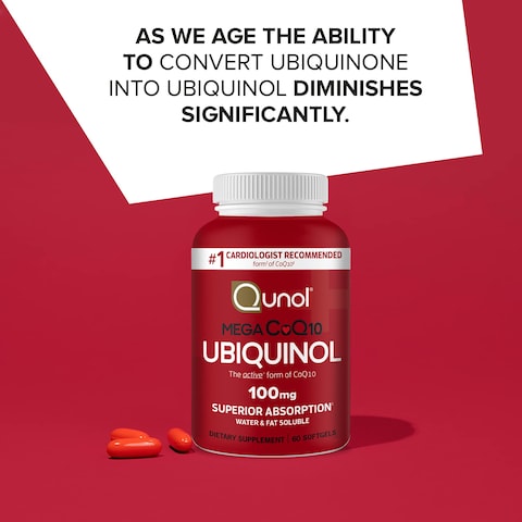 Qunol Ubiquinol CoQ10 100mg Softgels Mega Ubiquinol 100mg  Superior Absorption  Active form of Coenzyme Q10 for Heart Health  4 Month Supply  60 Count Pack of 2