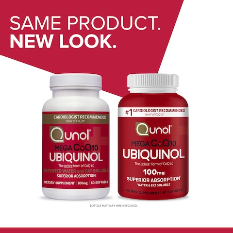 Qunol Ubiquinol CoQ10 100mg Softgels Mega Ubiquinol 100mg  Superior Absorption  Active form of Coenzyme Q10 for Heart Health  4 Month Supply  60 Count Pack of 2