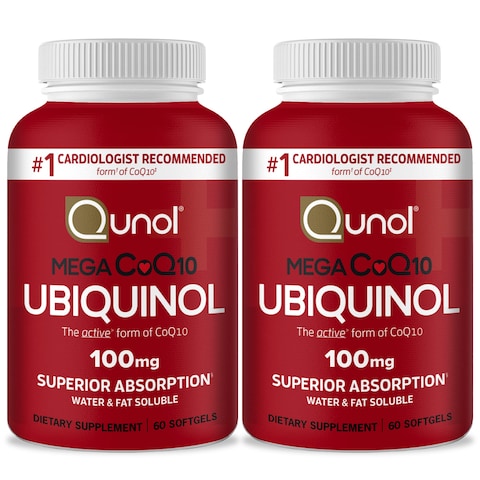 Qunol Ubiquinol CoQ10 100mg Softgels Mega Ubiquinol 100mg  Superior Absorption  Active form of Coenzyme Q10 for Heart Health  4 Month Supply  60 Count Pack of 2