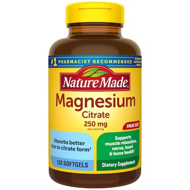 Nature Made Magnesium Citrate 250 mg per serving Magnesium Supplement for Muscle Nerve Bone and Heart Support 120 Softgels 60 Day Supply