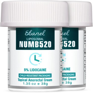 Ebanel5 Lidocaine Numbing Cream Pain Relief Cream Burn Itch Cream 2Pack Topical Anesthetic Lidocaine Cream Maximum Strength with Vitamin E for Local and Anorectal Uses Hemorrhoid Treatment