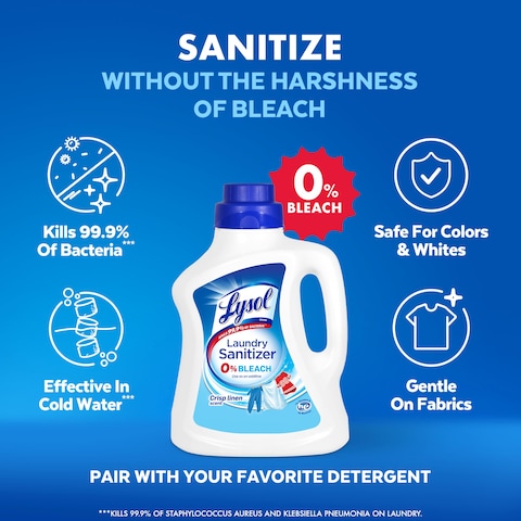Lysol Disinfectant Laundry Sanitizer  Scent Booster Laundry Detergent Additive Color Safe Bleach Alternative Laundry Odor Eliminator Kills Bacteria  Viruses Crisp Linen Scent 90 Fl Oz