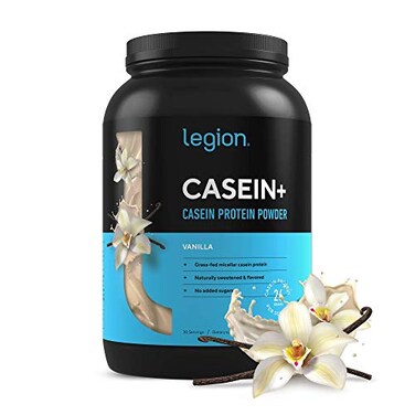 LEGION Casein Casein Protein Powder French Vanilla  SlowRelease Micellar Casein Protein Powder  NonGMO GlutenFree  Naturally Sweetened Casein Powder from GrassFed Cows 30 Servings