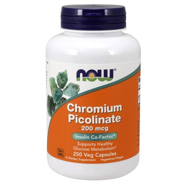 NOW Supplements Chromium Picolinate 200 mcg Insulin CoFactor 250 Veg Capsules